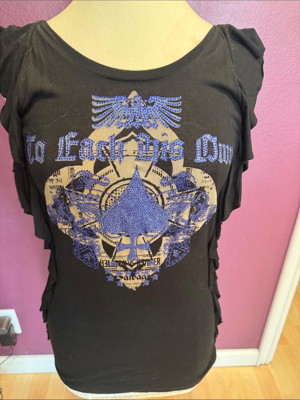 Salvage Black Short Sleeve Graphic Tee with Blue Accent - Picture 5 of 5